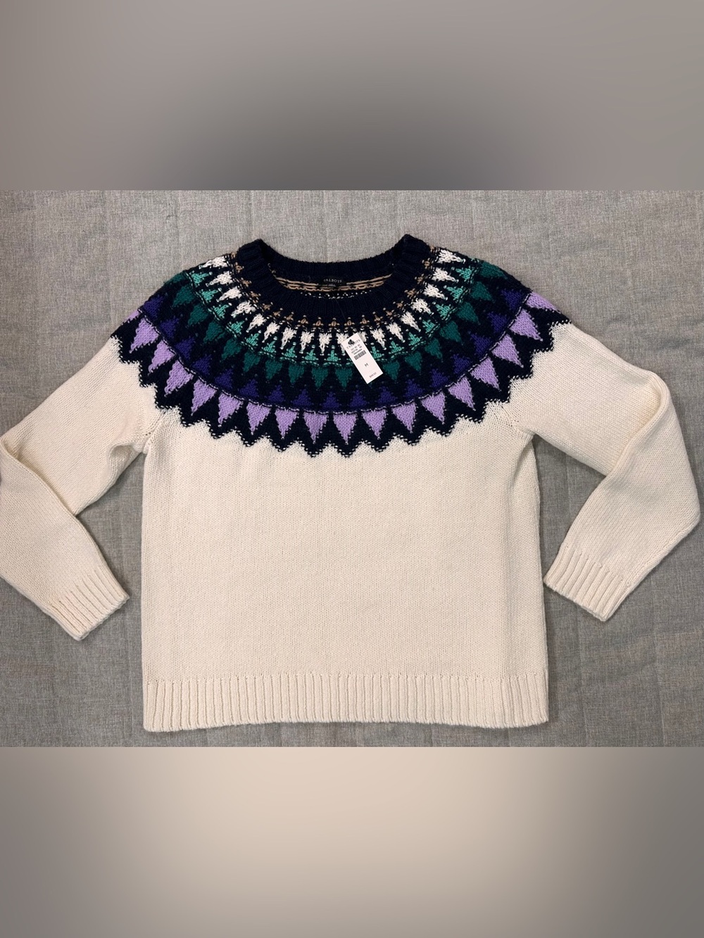 NWT Talbots Fair Isle Sweater Ivory Womens Medium Holiday Soft Cotton Blend $100